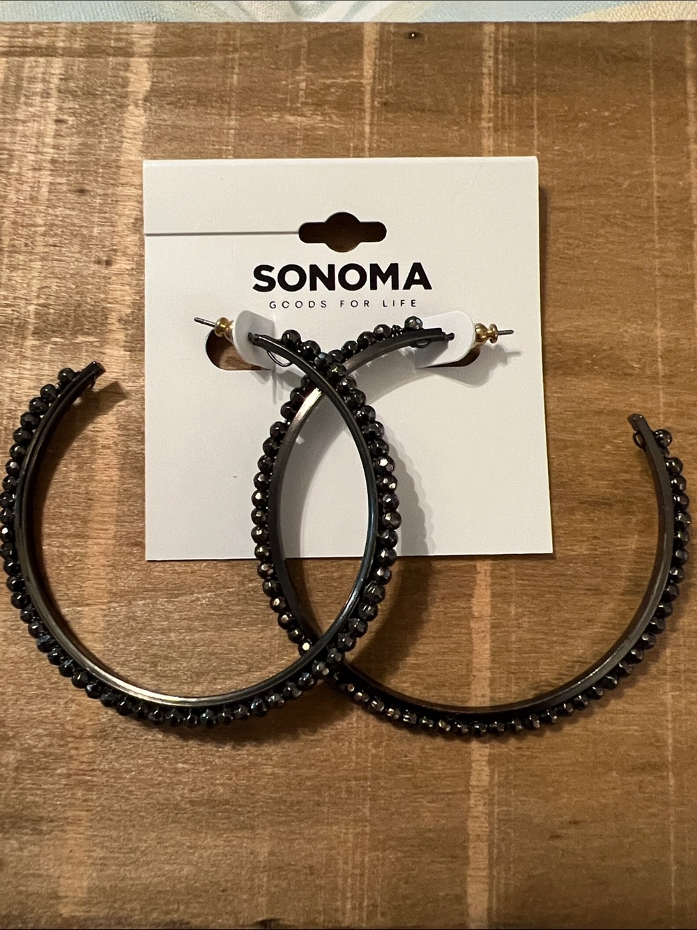 3/$18 SONOMA Black Beaded Hoop Earrings Lot 714